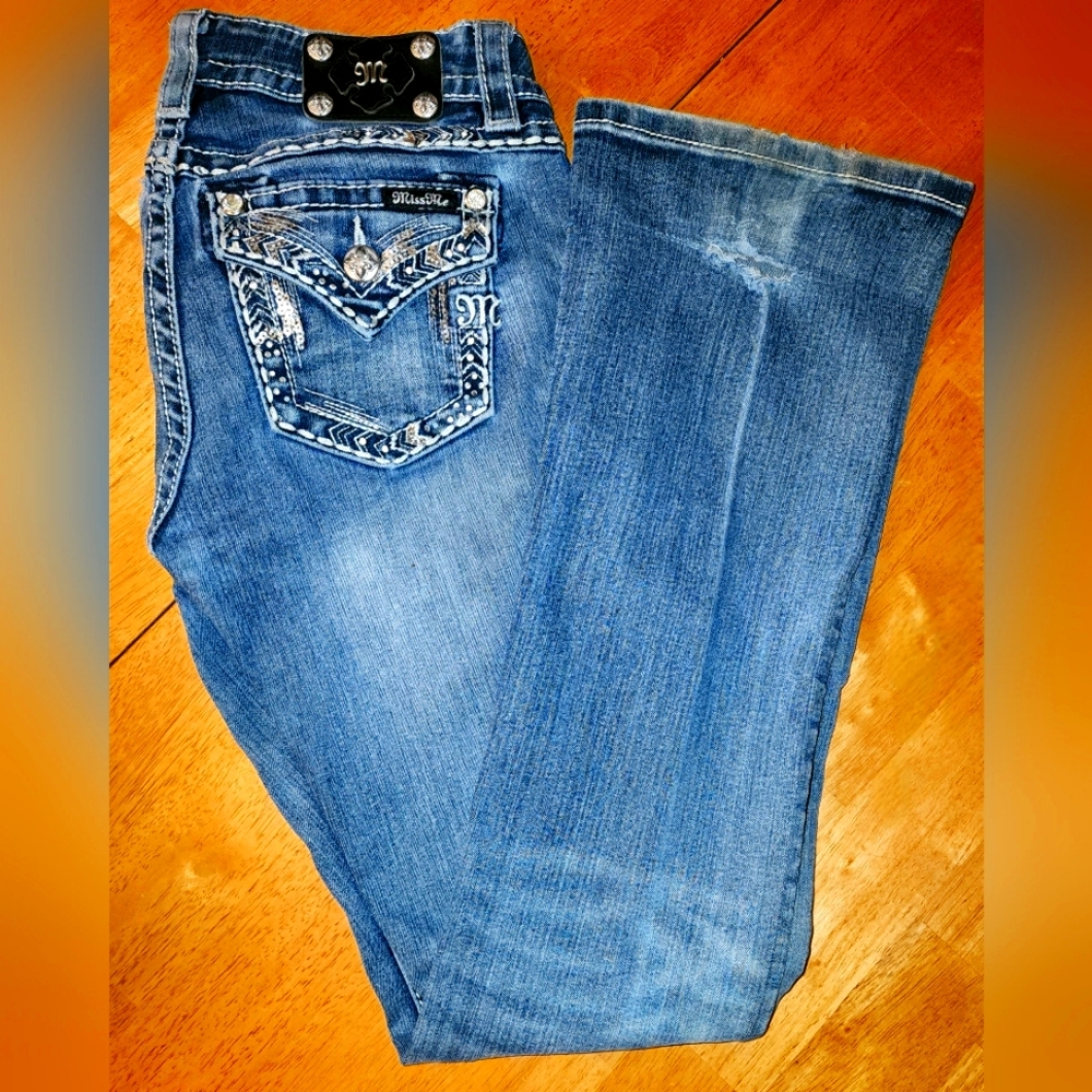 Miss Me Boot Cut Embellished Sequins Denim Blue Jeans Women’s Size 27